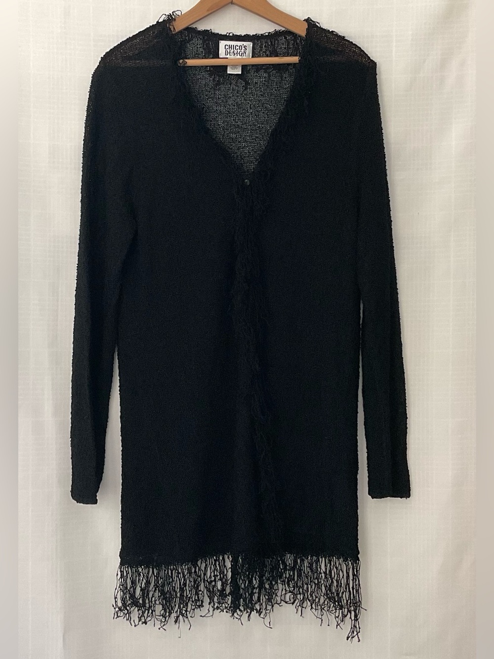 Chicos black whimsy goth fringe button front cardigan
